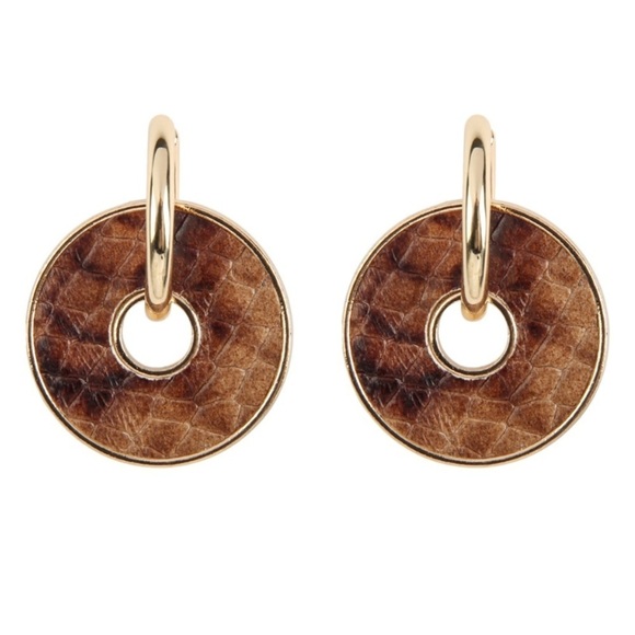 2/$15 - Brown Snakeskin Disk Hoop Earring - Picture 1 of 5